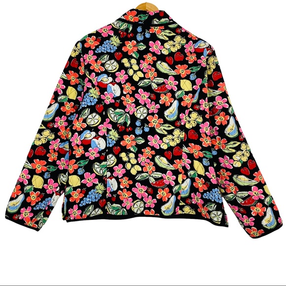 Y2K Funky Flower Fruit Printed Quilted Zip Up Boxy Grunge Picnic Festival Jacket - Picture 7 of 12